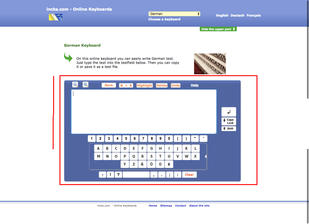 klawiatura niemiecka online screenshot