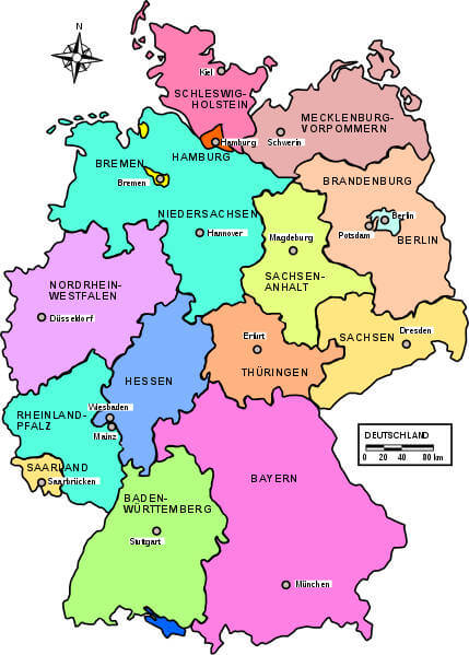 Landy mapa bawaria niemiec Mapa Niemcy,